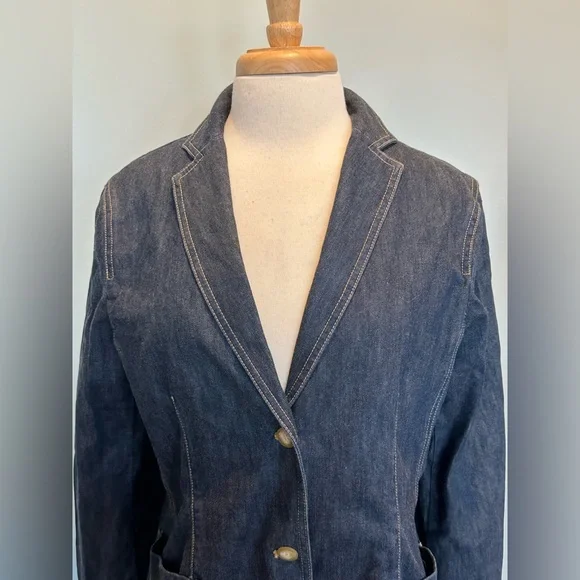 Land’s End Double Breasted fitted denim blazer jacket new without tags size 14 - Picture 2 of 15